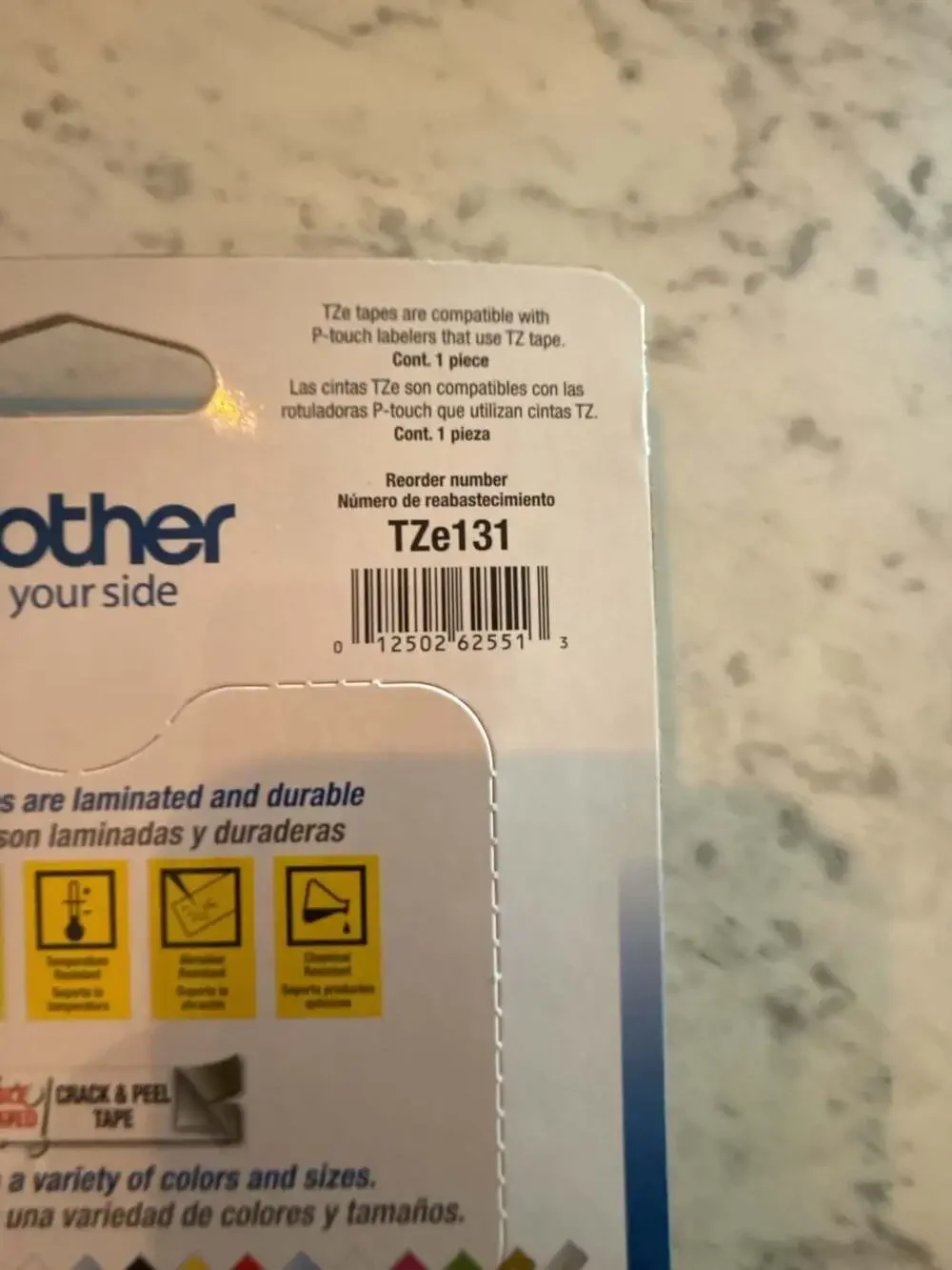Brother P-Touch TZ Tape 12mm Black on White